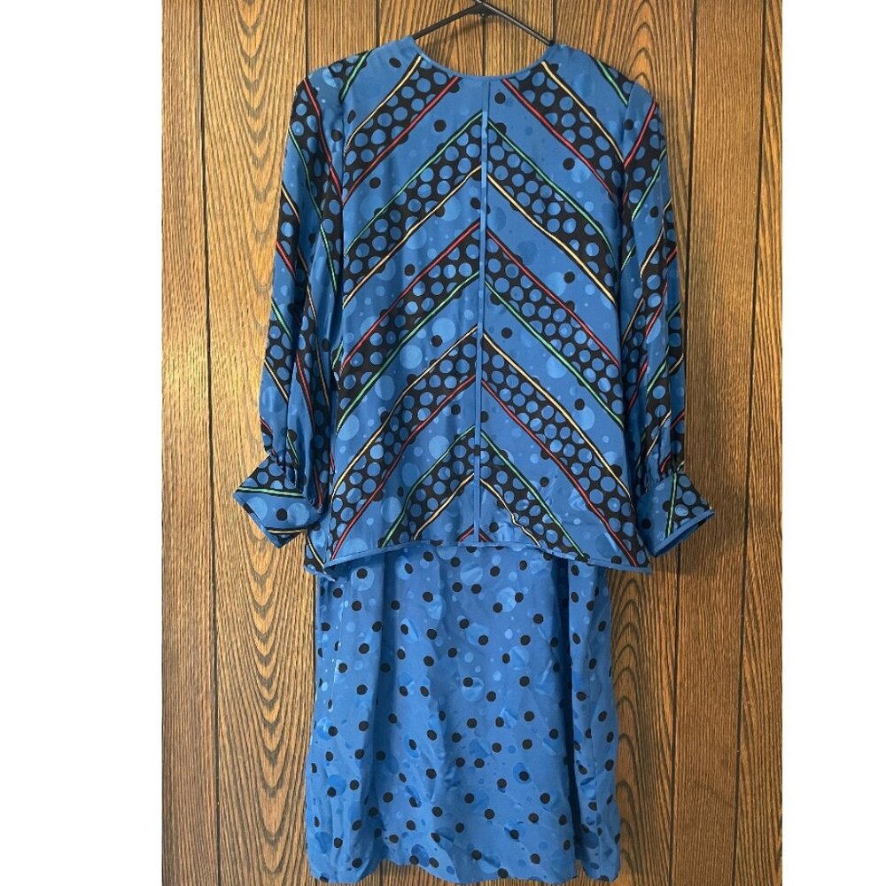 1980’s Encore Blue Dress and Matching Top 100% Silk Size 20